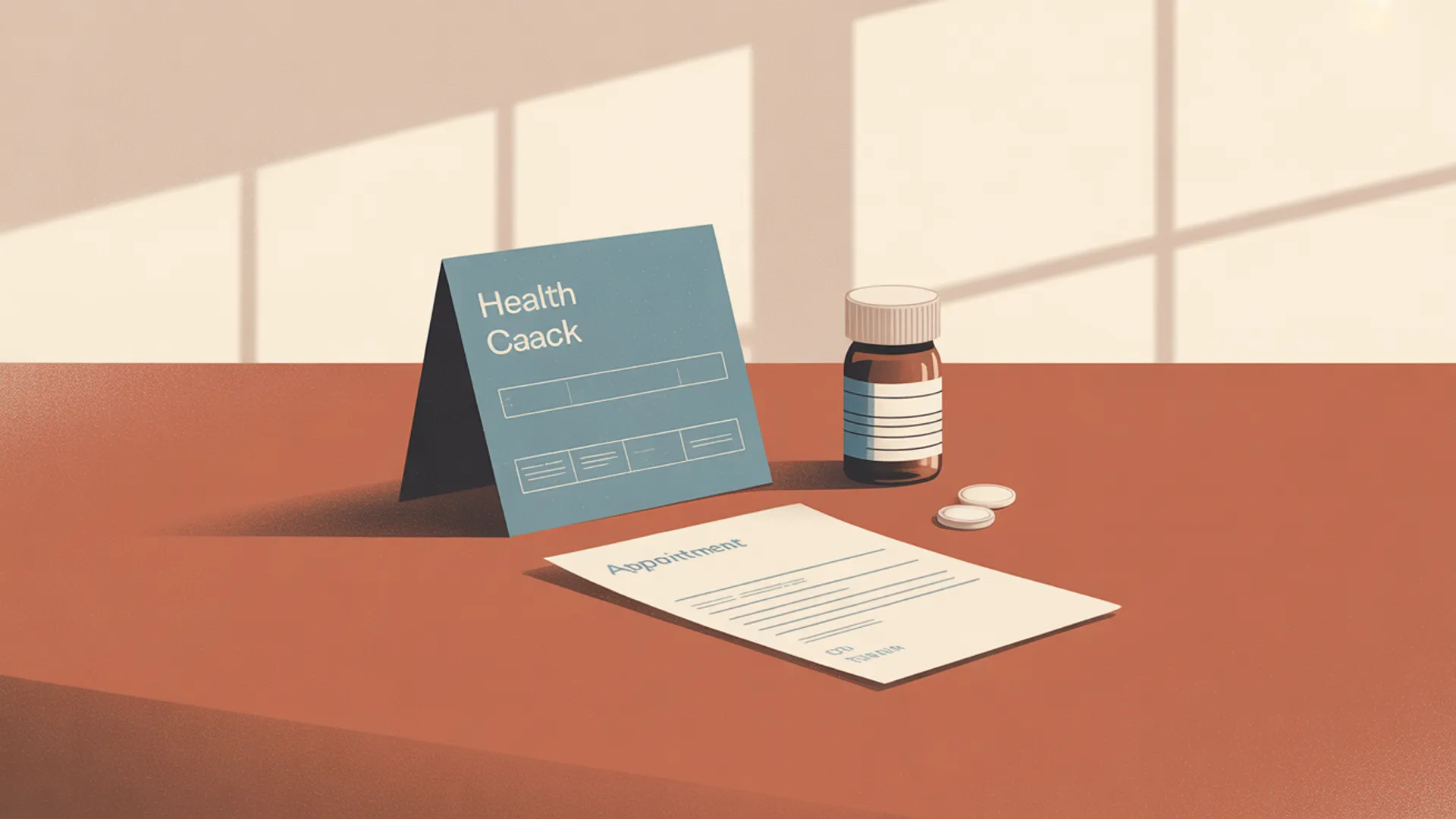 Health card, appointment slip, and documents on a table