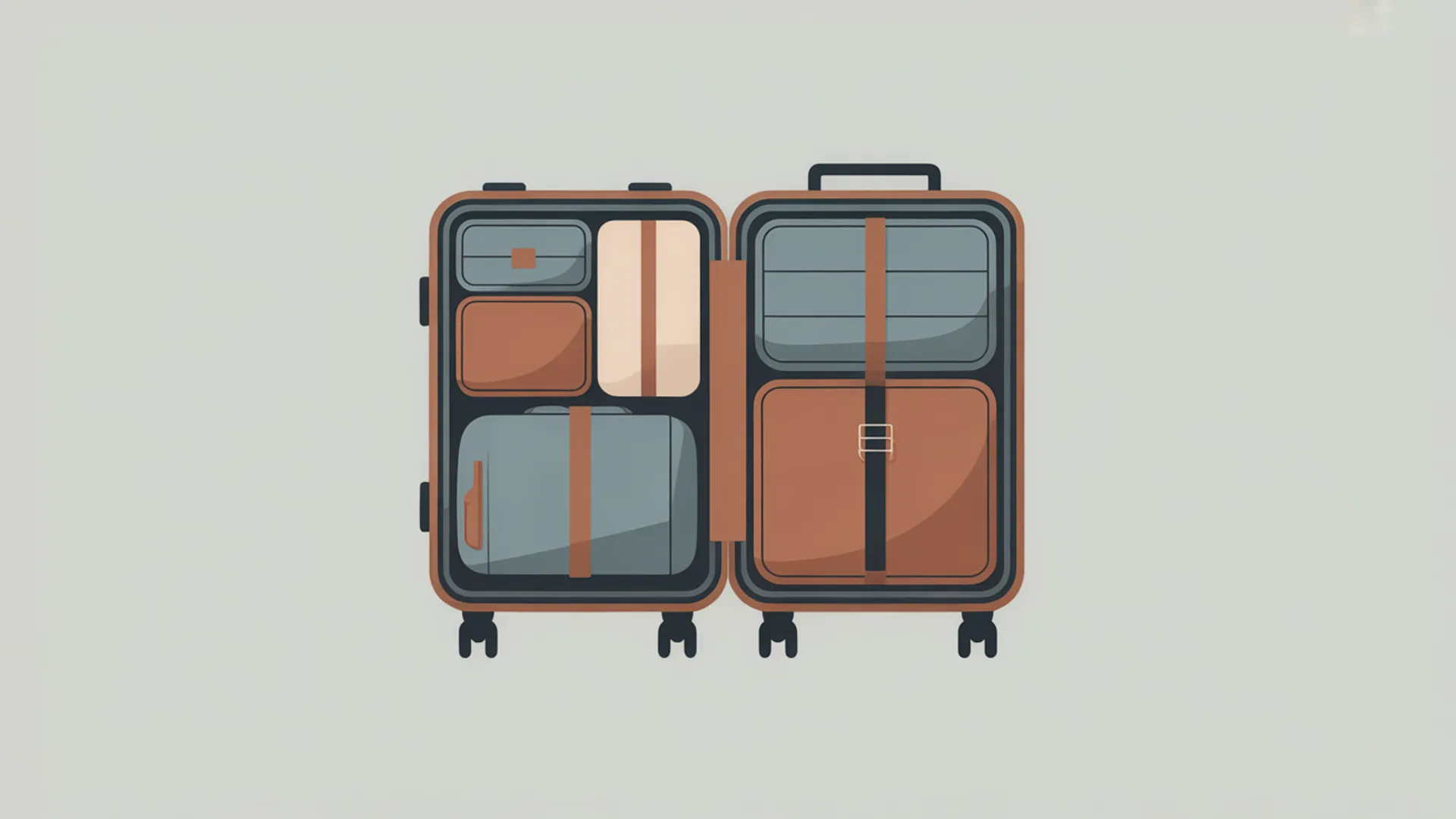 Open suitcase from above showing multiple compartments and packing organization